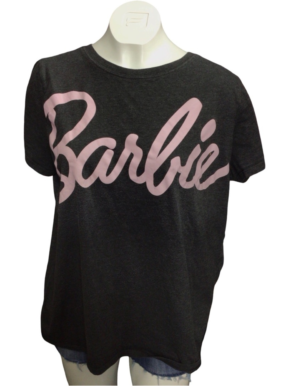 Barbie Black Tee with Large Pink Script Logo Barbiecore